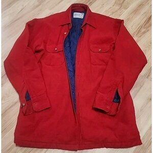 Vintage St Johns Bay Shirt Mens M Red Corduroy Quilt Lined Long Sleeve Button